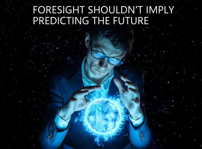 Man businessman holding hands over a blue glowing plasma sphere. Magic prediction and foresight in business and Finance